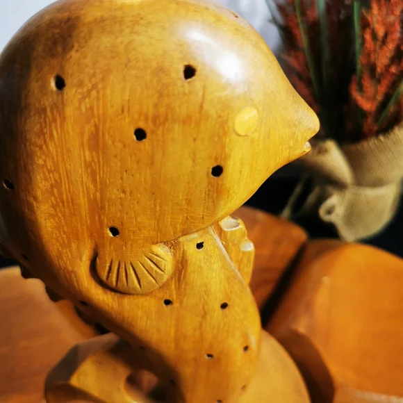 Vintage Wooden Lazy Susan Carved Fish Serving Tray Monkeypod - Picture 10 of 17